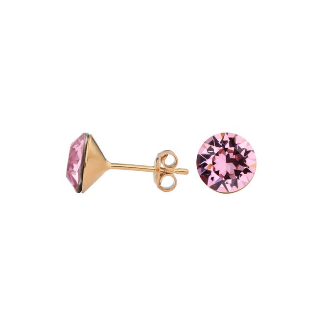 Earrings pink Swarovski crystal ear studs 8mm - rose gold plated - ARLIZI 1521 - Lucy