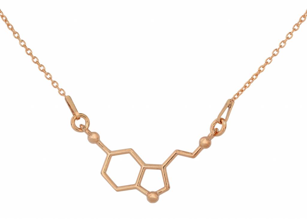 Necklace Serotonin Molecule Pendant Rosegold Plated 925 Silver