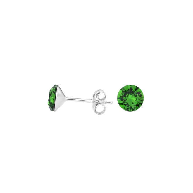 Earrings green crystal ear studs 6mm - silver - 1558