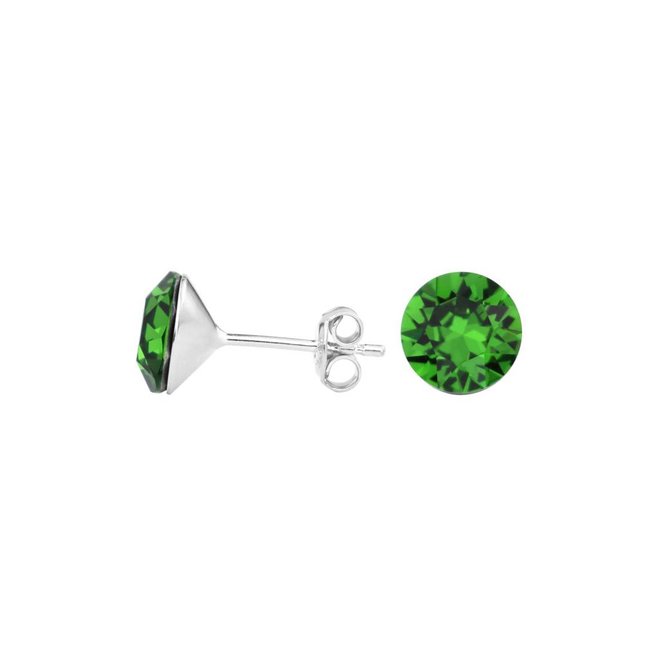 Earrings green crystal ear studs 8mm - silver - 1559