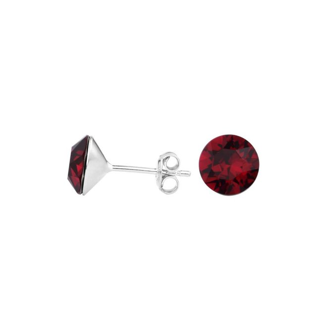 Earrings red crystal ear studs 8mm - silver - 1565