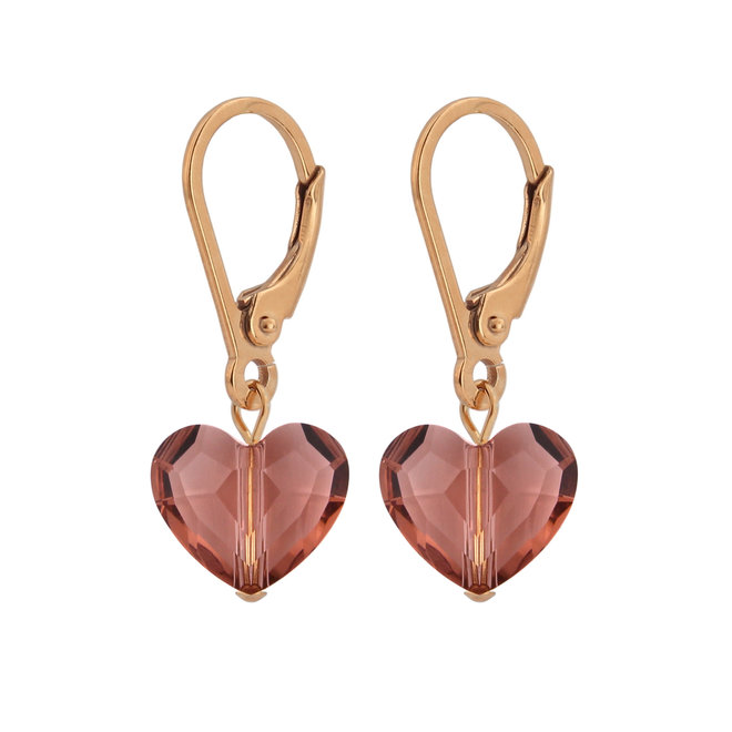 Earrings pink Swarovski crystal heart - rose gold plated - ARLIZI 1712 - Lara