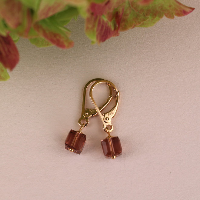Earrings Swarovski crystal cube pink - rose gold plated - ARLIZI 1744 - Kyra