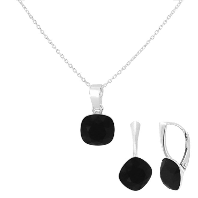 Schmuck Set Schwarz Kristall 925 Silber - 1887