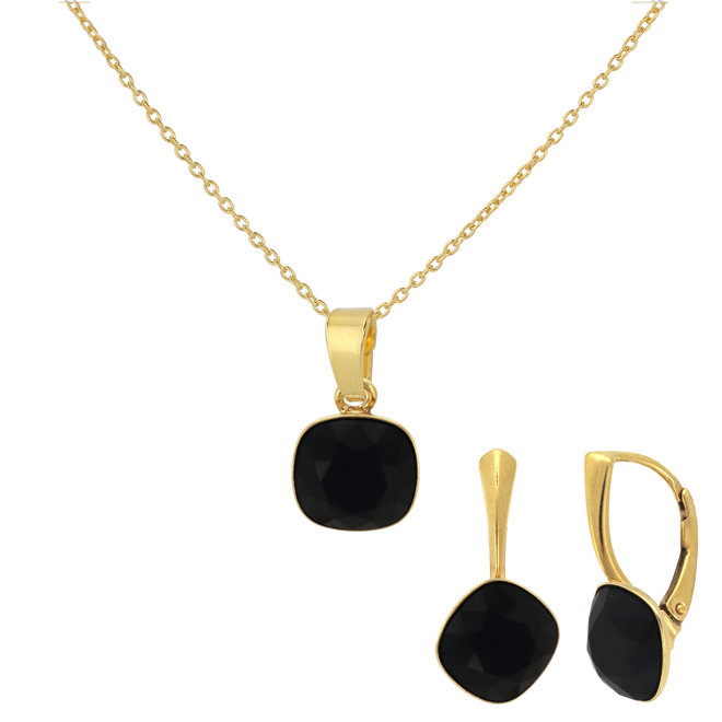 Schmuck Set schwarz Swarovski Kristall - vergoldet - ARLIZI 1891 - Isabel