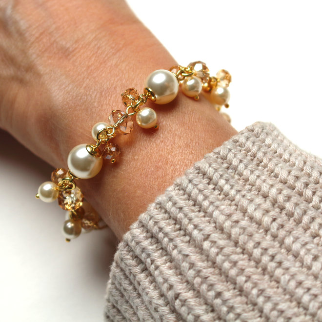 Armband creme Swarovski Perle goldfarbig Kristall - Sterling Silber vergoldet - ARLIZI 1351 - Marla