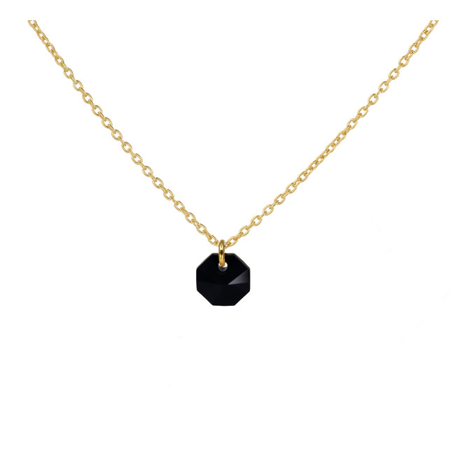 Halskette schwarz Swarovski Kristall Octagon Anhänger - vergoldet - ARLIZI 1920 - Audrey