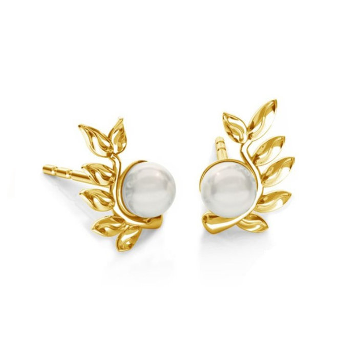 Earrings leaf pearl gold plated - 1930
