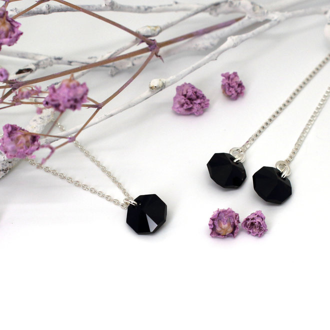 Ketting zwart Swarovski kristal achthoek hanger - sterling zilver - ARLIZI 1918 - Audrey
