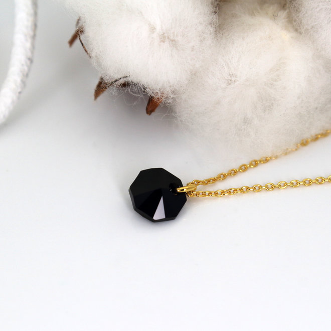 Halskette schwarz Swarovski Kristall Octagon Anhänger - vergoldet - ARLIZI 1920 - Audrey