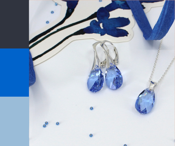 Sterling zilveren sieraden set met saffier blauw Swarovski kristal