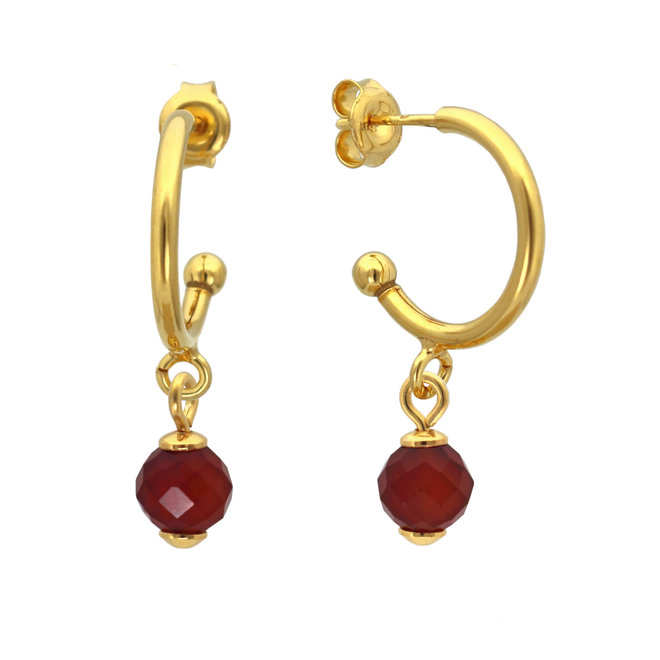 Hoop earrings carnelian bead gold plated - 2019