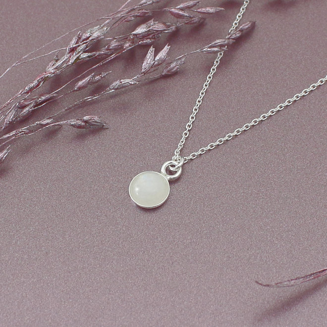 Necklace rainbow moonstone cabochon pendant - sterling silver - ARLIZI 2051- Joy