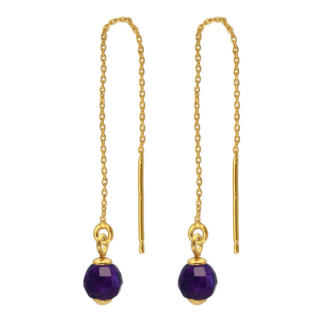 Earrings threaders amethyst gold plated - 2059