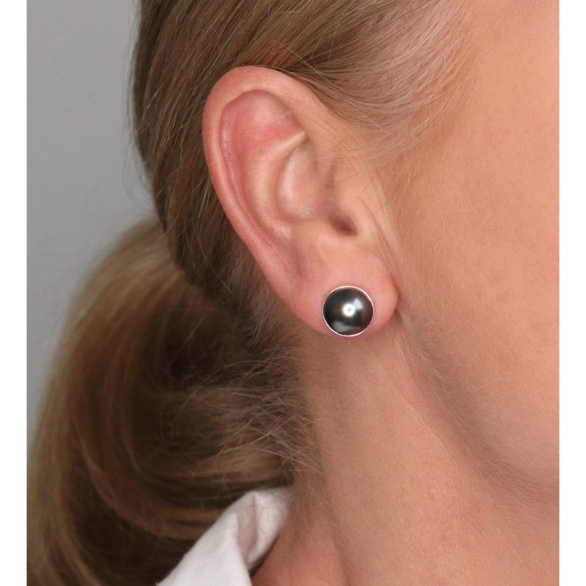 Ohrringe graue Perle Ohrstecker 10mm - Sterling Silber - ARLIZI 0985 - Lola