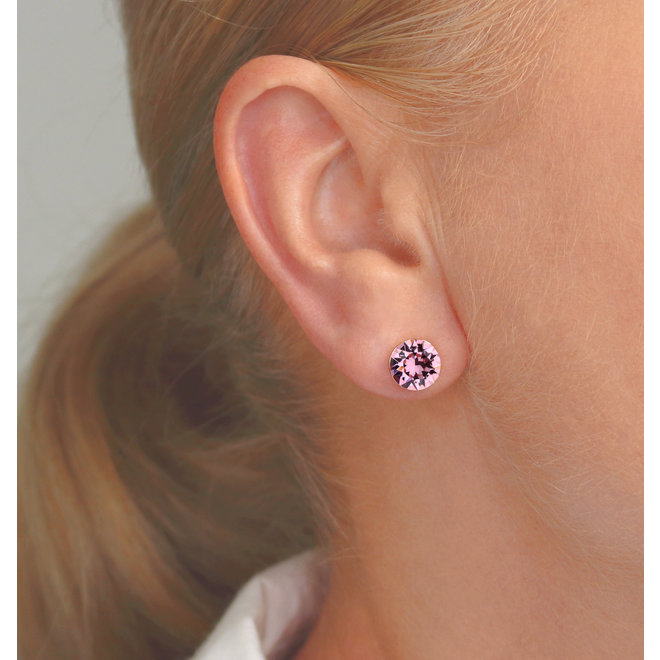 Earrings pink Swarovski crystal ear studs 8mm - rose gold plated - ARLIZI 1521 - Lucy
