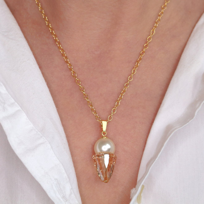 Necklace cream Swarovski pearl gold coloured crystal pendant - gold plated - ARLIZI 1472 - Kate