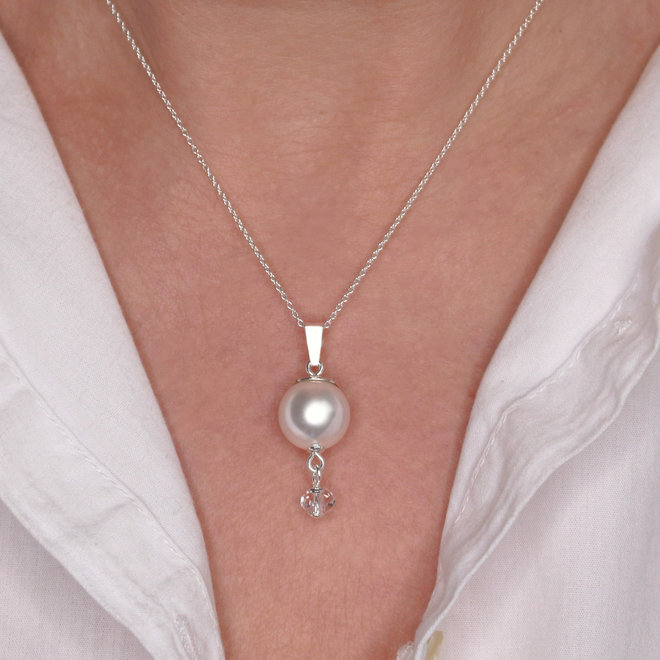 Necklace white pearl Swarovski crystal - sterling silver - ARLIZI 1767 - Claire