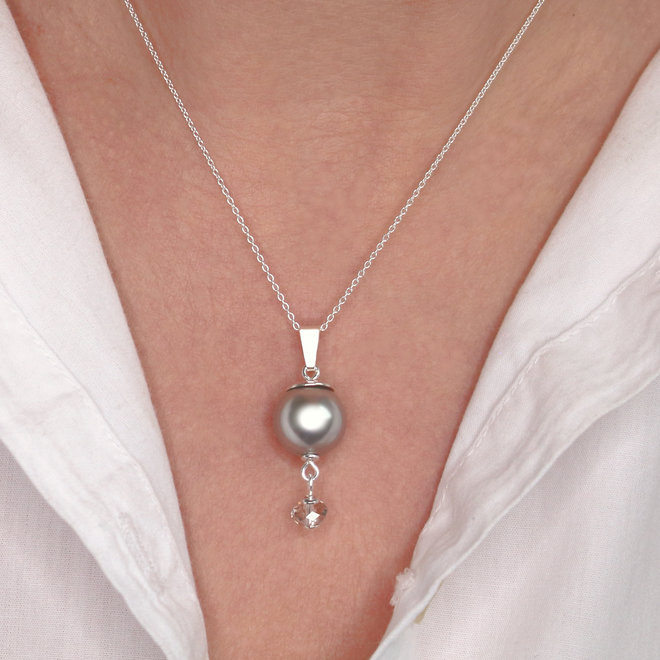 Necklace light grey pearl Swarovski crystal - sterling silver - ARLIZI 1770 - Claire