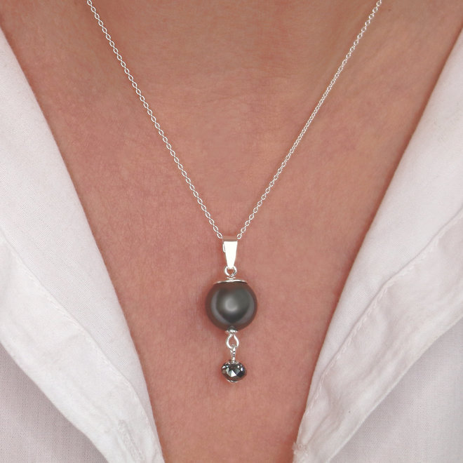 Halskette dunkelgraue Perle Swarovski Kristall - Sterling Silber - ARLIZI 1773 - Claire