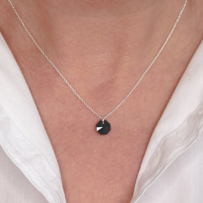 Halskette schwarz Swarovski Kristall Achteck Anhänger - Sterling Silber - ARLIZI 1918 - Audrey