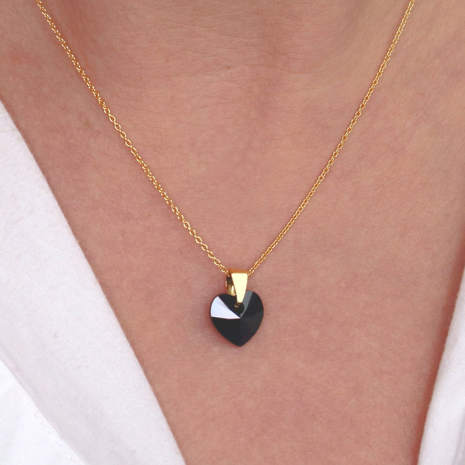 Schmuck Set Sterling Silber vergoldet - Halskette Ohrringe Swarovski Kristall Herz schwarz - ARLIZI 1603 - Eva