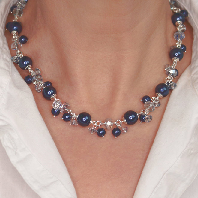Halskette blau Swarovski Perle Kristall - Sterling Silber - ARLIZI 1347 - Marla