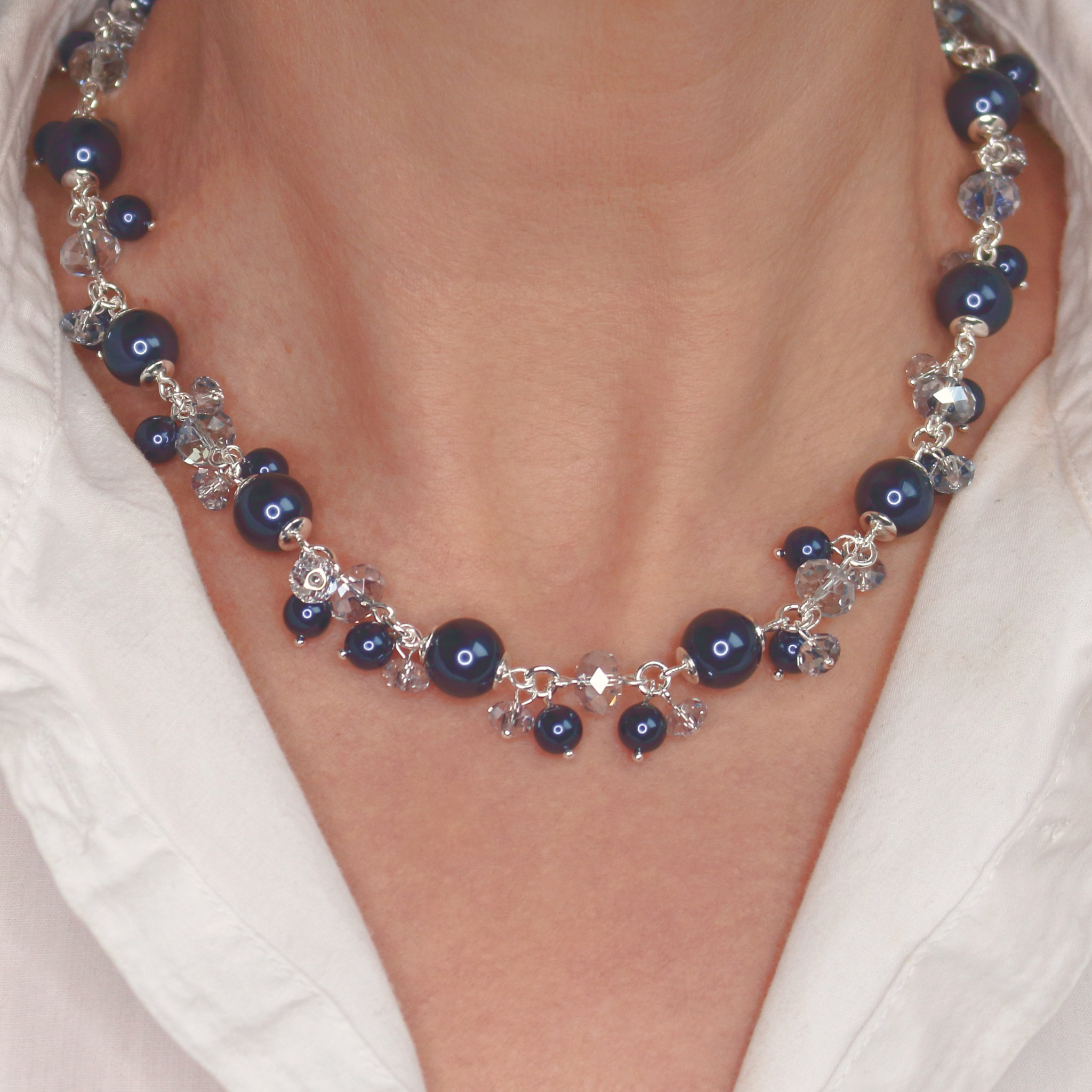 Overblijvend Ga terug ornament Ketting blauw Swarovski parels en kristal 925 zilver - ARLIZI 1347 - ARLIZI  Sieraden Webshop