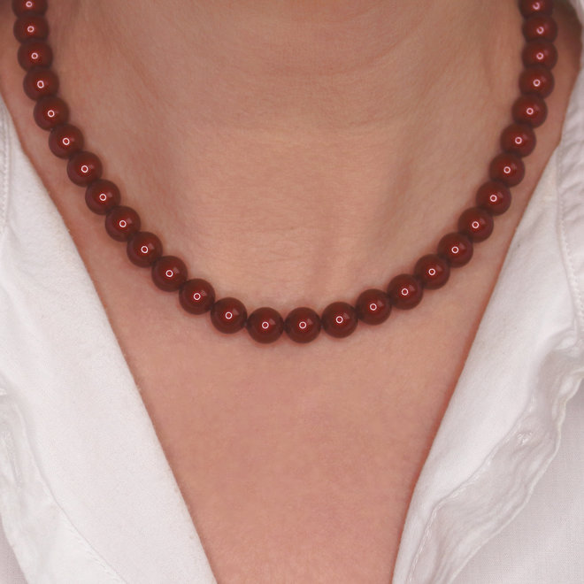 Pearl necklace bordeaux red 8mm - gold plated - ARLIZI 1170 - Noa