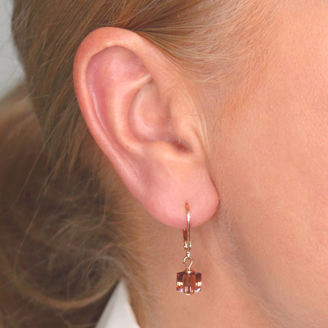 Earrings Swarovski crystal cube pink - rose gold plated - ARLIZI 1744 - Kyra