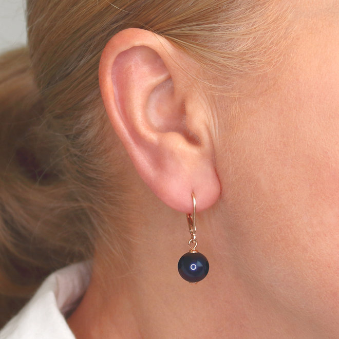 Ohrringe dunkelblaue Perle 10mm - Sterling Silber rosé vergoldet - ARLIZI 1219 - Noa