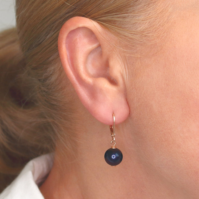 Oorbellen donkerblauwe parel 10mm - roséverguld - ARLIZI 1219 - Noa