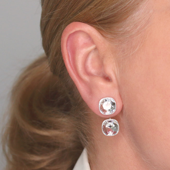 Earrings transparent Swarovski crystal double stone - sterling silver - ARLIZI 1902 - Isabel