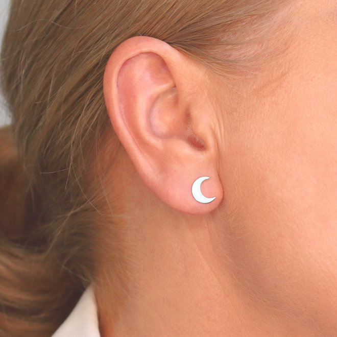 Earrings half moon ear studs - sterling silver - ARLIZI 2091 - Zoe