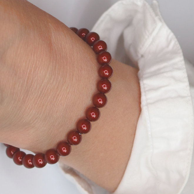 Parel armband bordeaux rood 6mm - verguld sterling zilver - ARLIZI 1148 - Noa