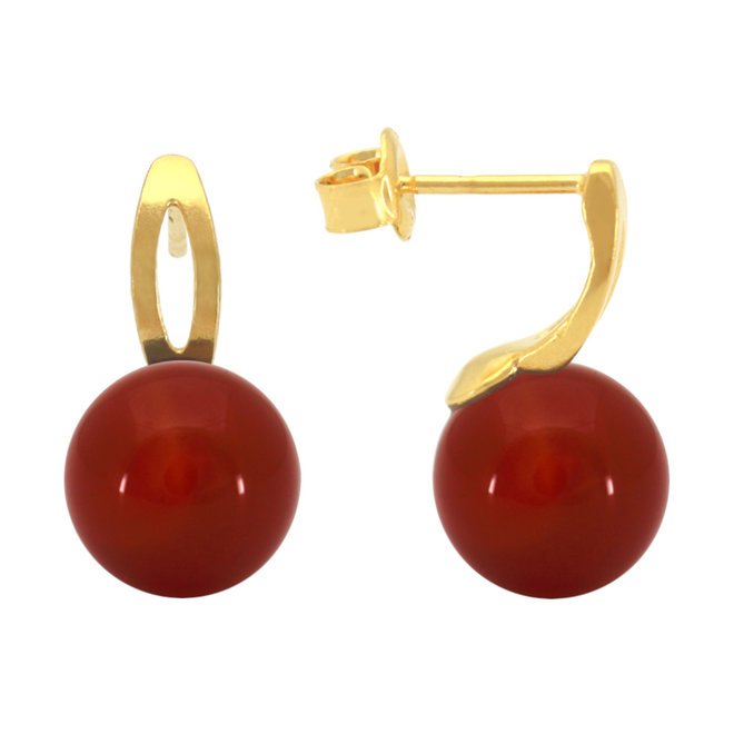 Oorbellen rood carneool verguld - 2114