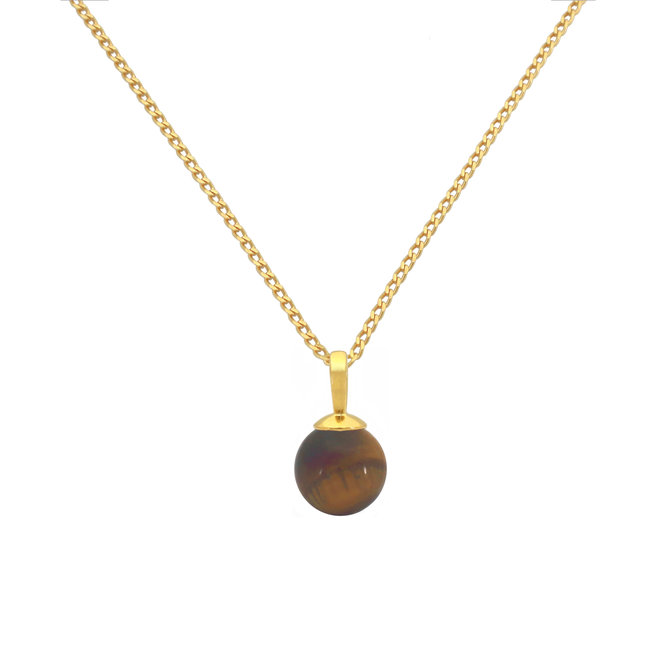 Necklace tiger eye pendant gold plated - 2119