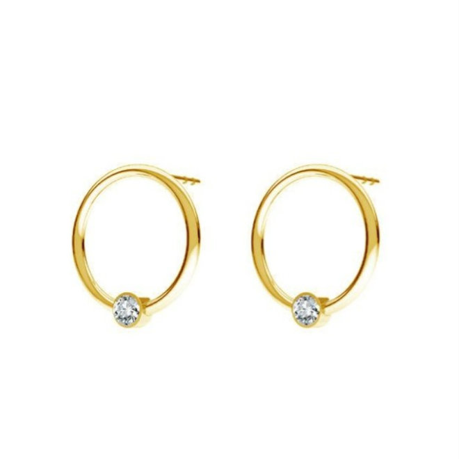 Oorbellen ring kristal verguld - 2127