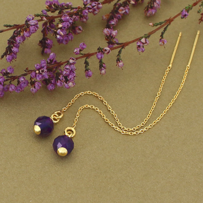 Earrings pull through amethyst pendant - gold plated - ARLIZI 2059 - Skylar