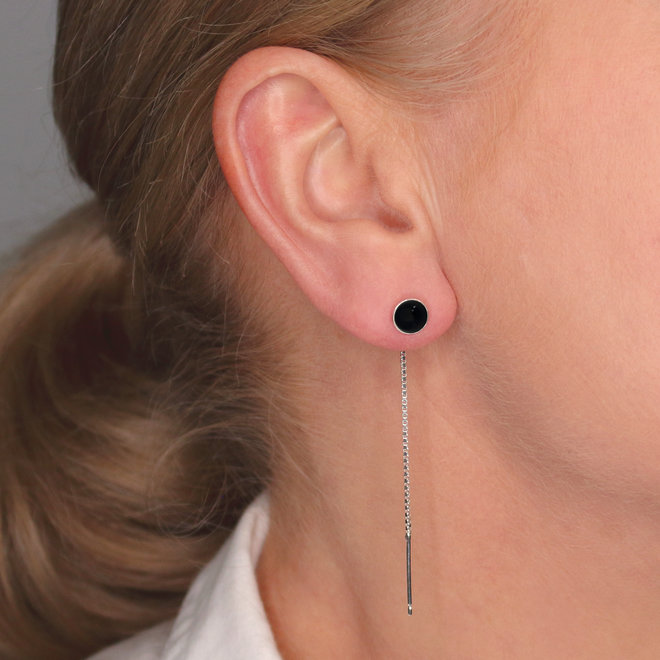 Earrings threaders black onyx cabochon - sterling silver - ARLIZI 2131 - Joy