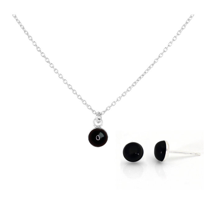 Schmuck Set Schwarz Onyx cabochon Anhänger - Sterling Silber - ARLIZI 2133 - Joy