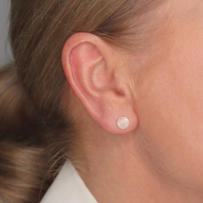 Jewelry set rose quartz cabochon pendant - sterling silver - ARLIZI 2137 - Joy