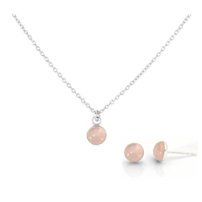 Jewelry set rose quartz cabochon pendant - sterling silver - ARLIZI 2137 - Joy