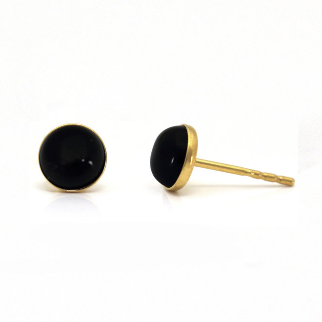 Ohrringe Schwarz Onyx-Cabochon Ohrstecker - Sterling Silber vergoldet - ARLIZI 2138 - Joy