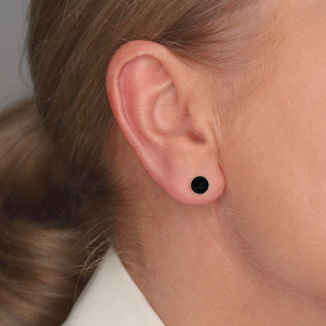 Earrings black onyx cabochon ear studs - gold plated - ARLIZI 2138 - Joy