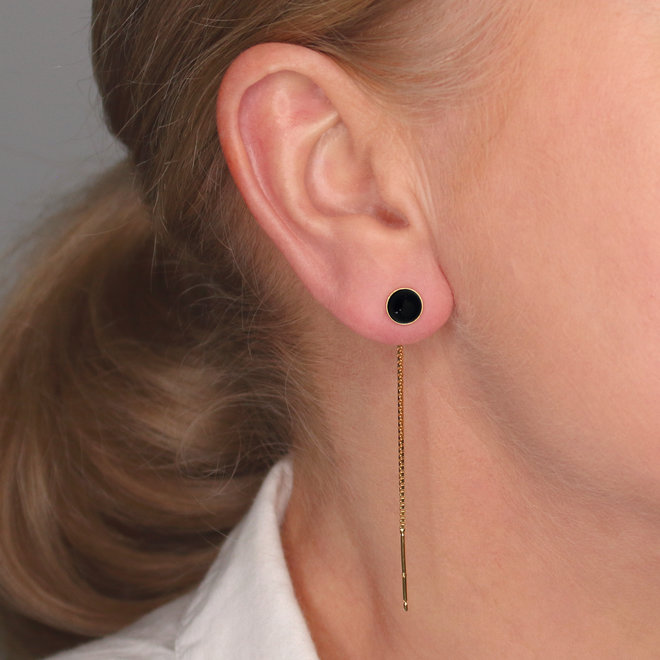 Earrings threaders black onyx cabochon - gold plated - ARLIZI 2139 - Joy