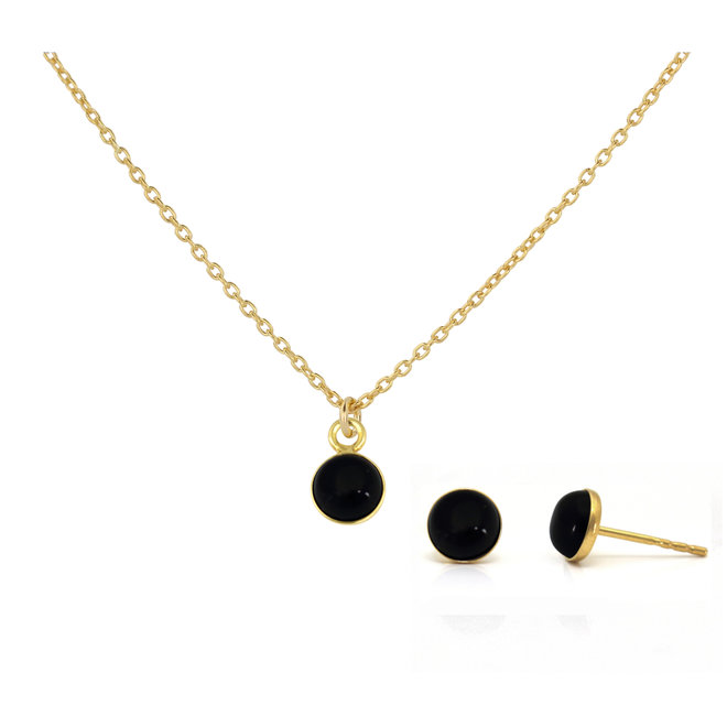 Sieraden set zwart onyx cabochon hanger - verguld - ARLIZI 2141 - Joy