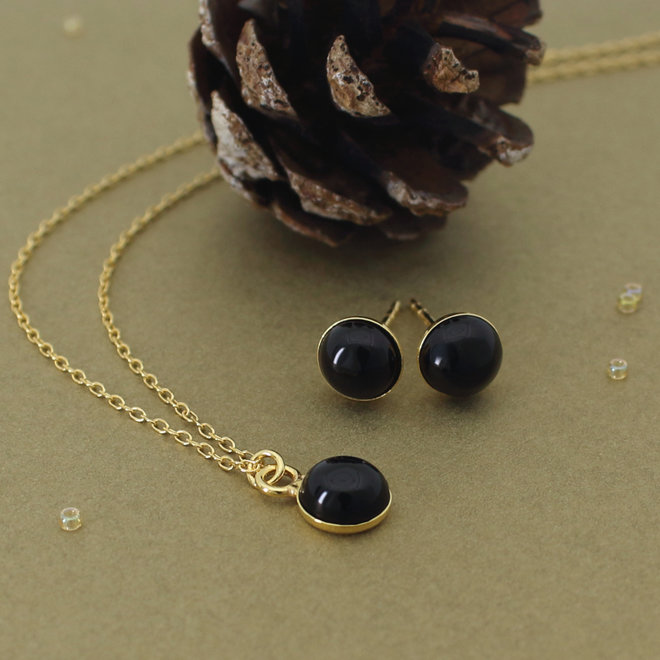 Sieraden set zwart onyx cabochon hanger - verguld - ARLIZI 2141 - Joy