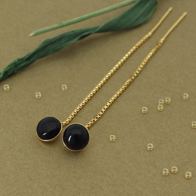 Doortrekoorbellen zwart onyx cabochon - verguld - ARLIZI 2139 - Joy