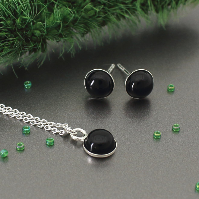 Ohrringe Schwarz Onyx-Cabochon Ohrstecker - Sterling Silber - ARLIZI 2130 - Joy